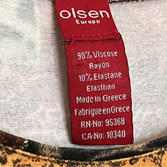 Olsen Europe Women’s Patchwork Pattern 3/4 Sleeve Shirt Top Red Large XL 14 - Picture 5 of 9